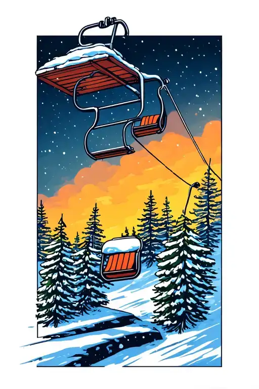 Chairlift With Snow Covered Pine Trees