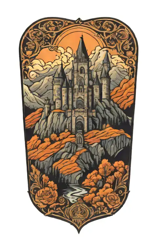 Gothic Medieval Castle Overlooking Mountains
