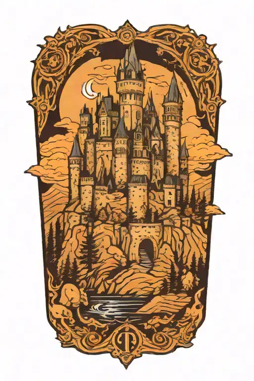 Gothic Medieval Castle Overlooking Mountains