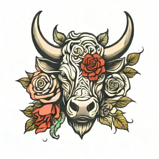 Bull Head With Roses