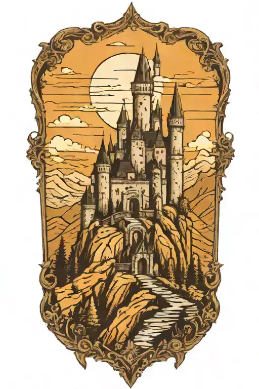 Gothic Medieval Castle Overlooking Mountains