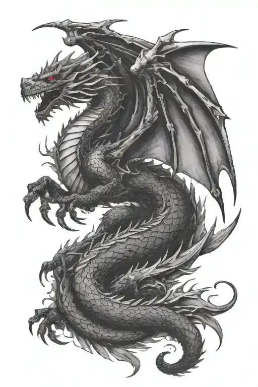 Black Dragon With Large Outstretched Wings Flying