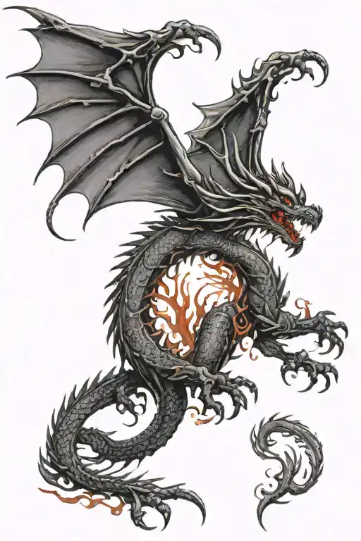 Black Dragon With Large Outstretched Wings Flying