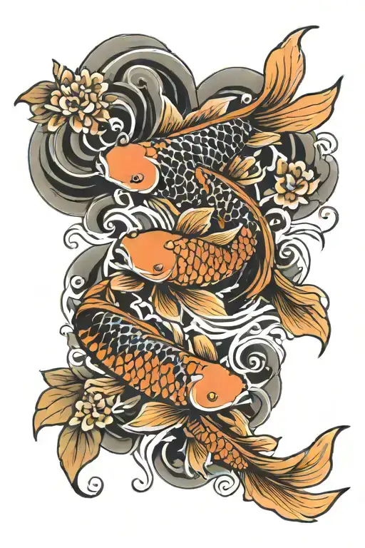 2 Koi Fish And Flower
