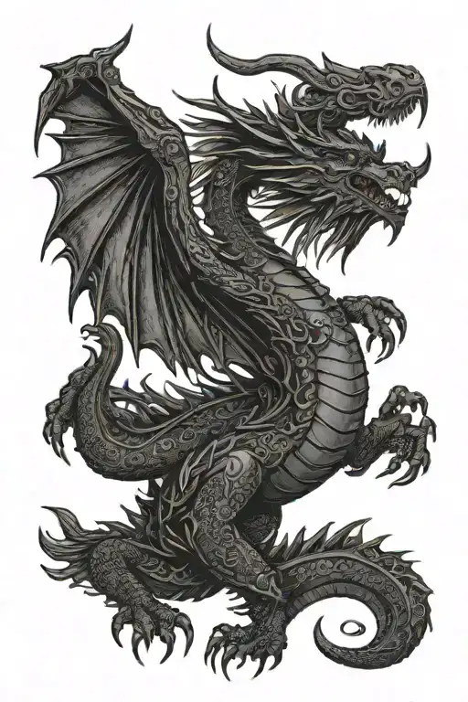 Black Dragon With Large Outstretched Wings And Four Legs