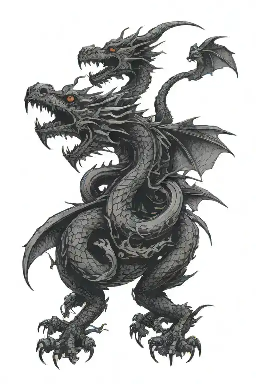 Black Dragon With Large Outstretched Wings And Four Legs