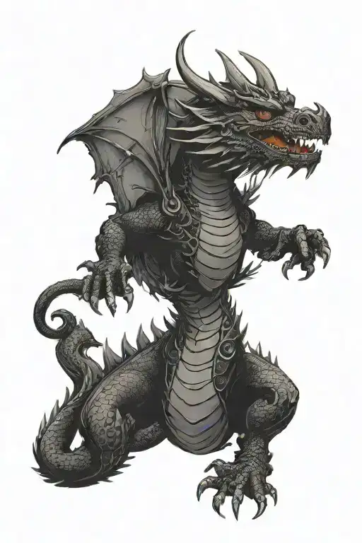 Large Black Dragon With Large Outstretched Wings And Four Legs