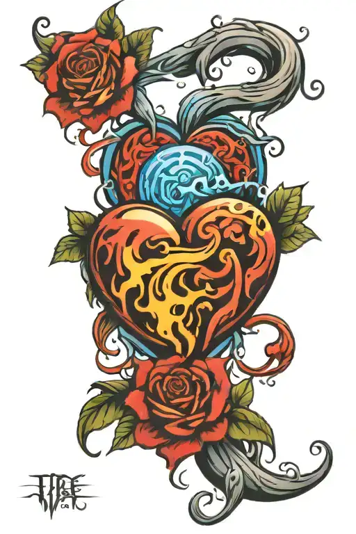 Fire & Water Heart Intertwined