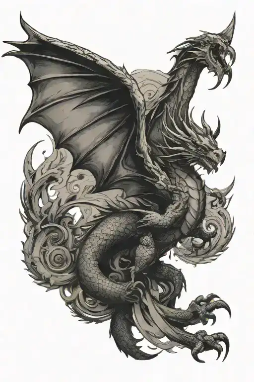 Dragon Flying With Oversized Wings
