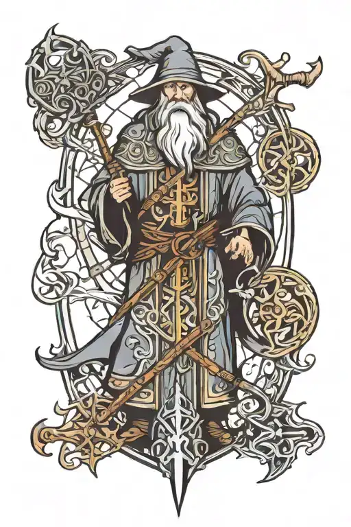 Medieval Wizard With Large Staff