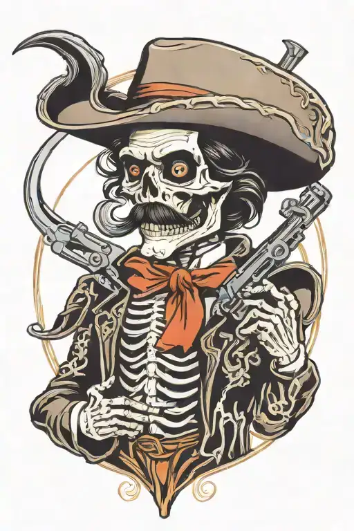 Van Kilmer Skeleton Western Gun Slinger With A Mustache