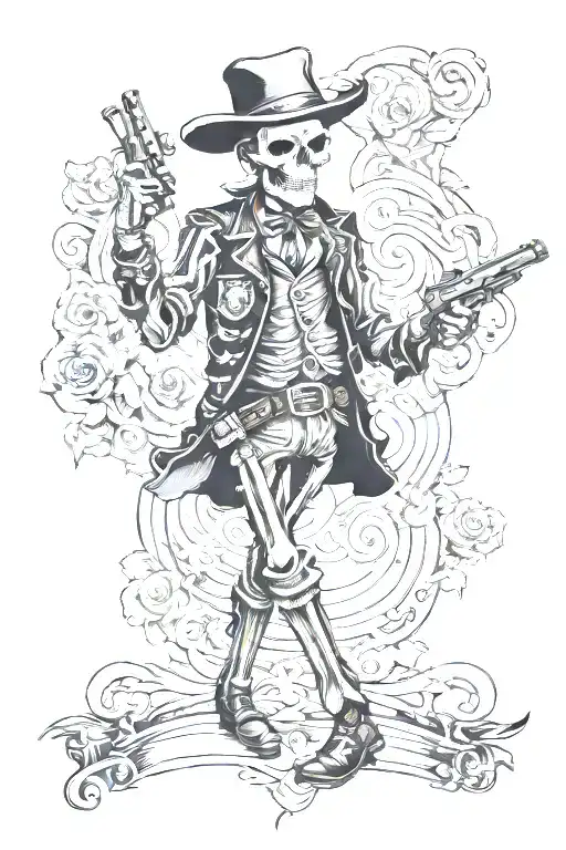 Full Body Skeleton Western Gun Slinger With A Mustache