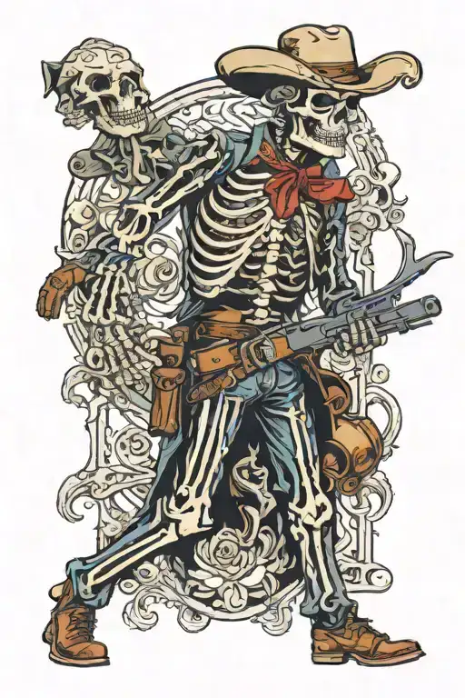 Full Body Skeleton Western Gun Slinger With A Mustache