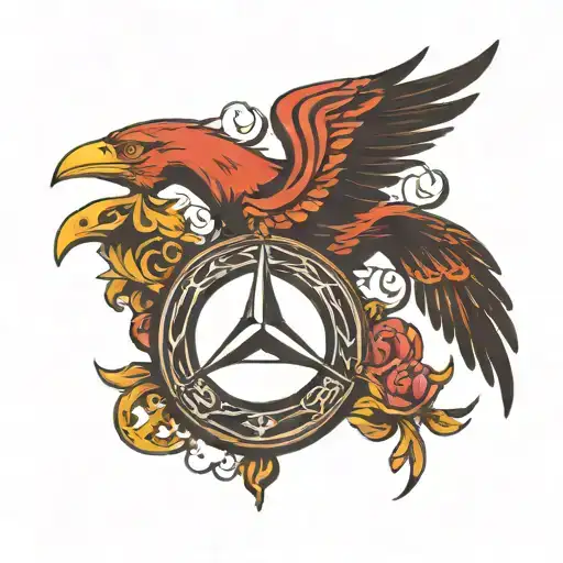 Benz Symbol With Phenix Bird Flying
