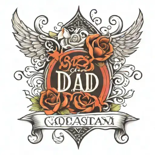 Dad Tatoo With Names Incorporated Into The Design