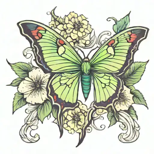 Luna Moth And Flowers