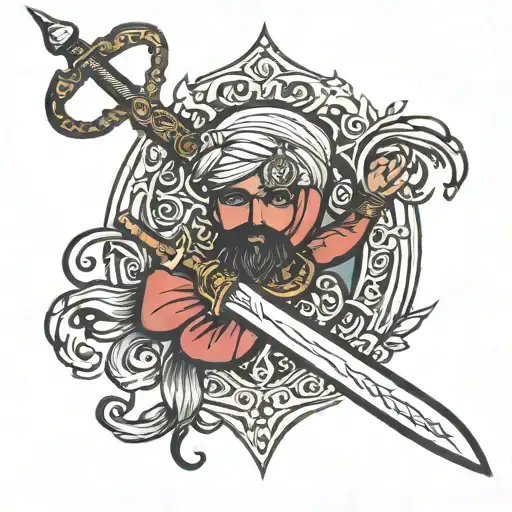 Khanda With Sword Thru It Hari Singh Nalwa Holding Sword