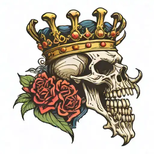 Skeleton With Crown On And Knife In Mouth
