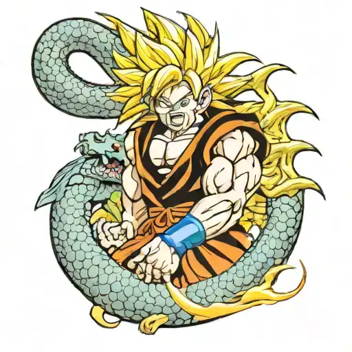 Goku Super Sayain With Shenron Dragon