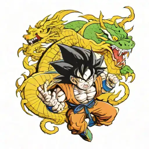 Goku Super Sayan Kamekameha With Shenron Dragon