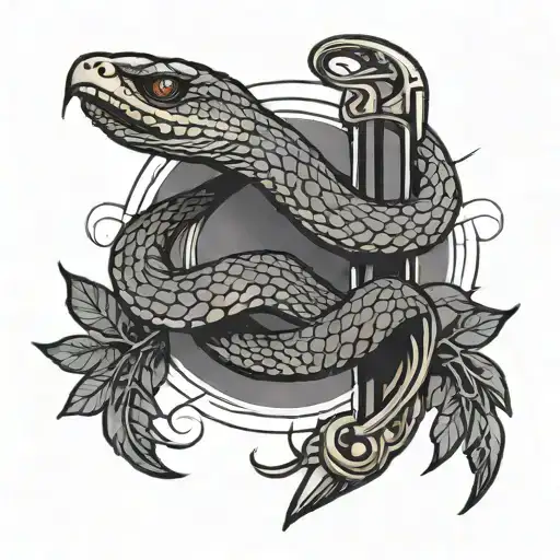 Snake With Barber Wire Sword Sun On Forearm
