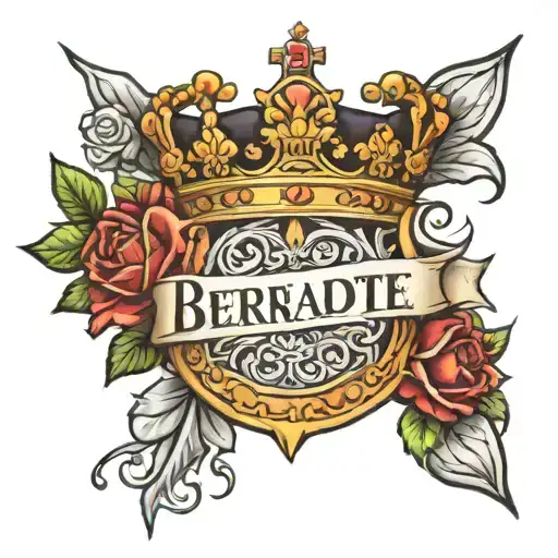 Tattoo With Name Bernadette And A Queen's Crown