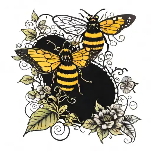 Bee And Butterfly Connected By Vines Wrapped