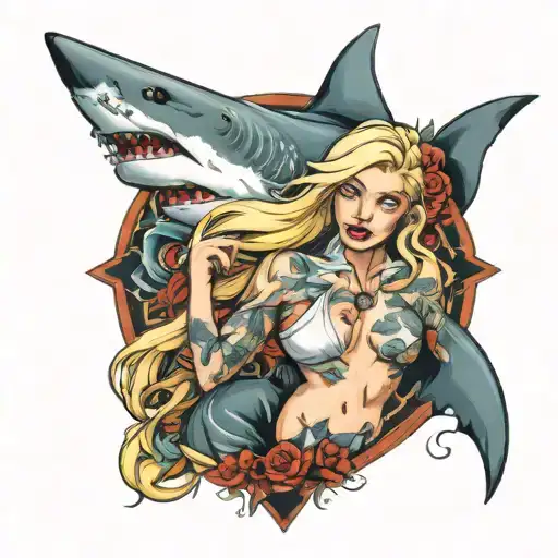 Shark Sexy Blonde Girl Surrounded