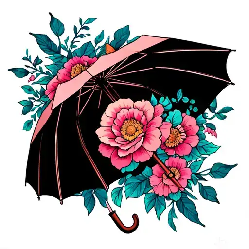 Basic Umbrella With Traditional Flowers Around It