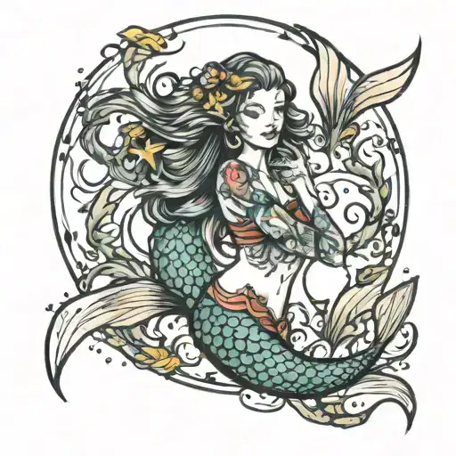 Mermaid With Fishes Around It