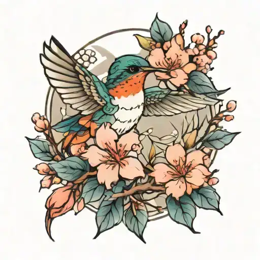 Hummingbird Fish Sakura Branches On