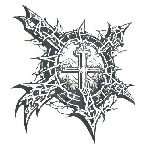 Calvary Mountain With Crown Of Thorns Above