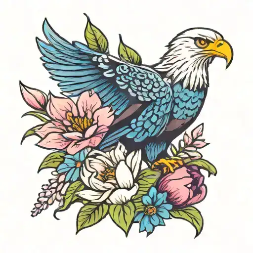 Bluebonnets And Tulip With Eagle Flying