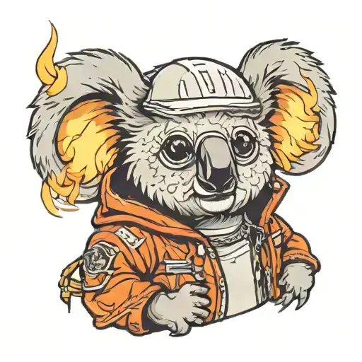 Koala Bear With Fire Jacket Wearing A Helmet