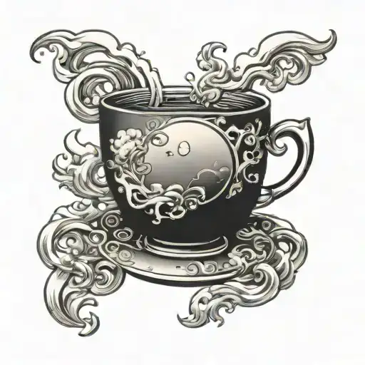 Teacup With Steam Forming The Shape Of The Moon