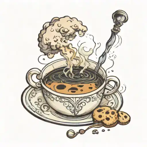 Teacup With Steam Forming The Shape Of The Moon With A Pipe And A Cookie
