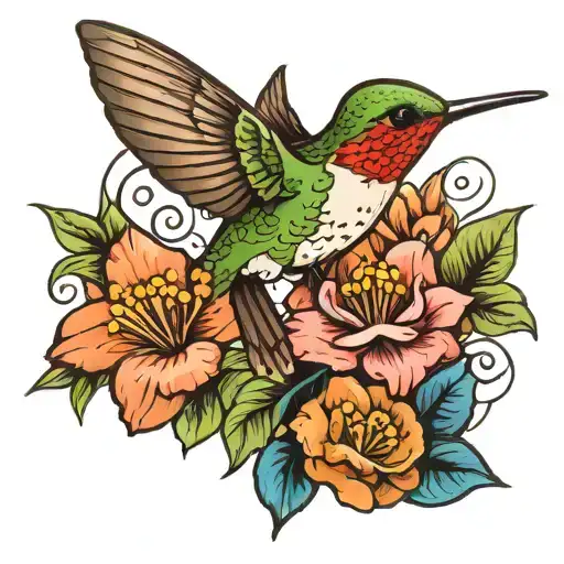 Hummingbird With February And August Birth Flowers