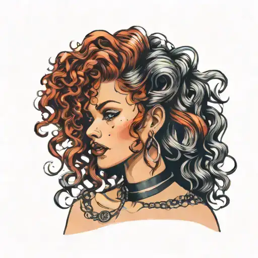Girl With Curly Red Hair Wearing A Choker And Black Earrings