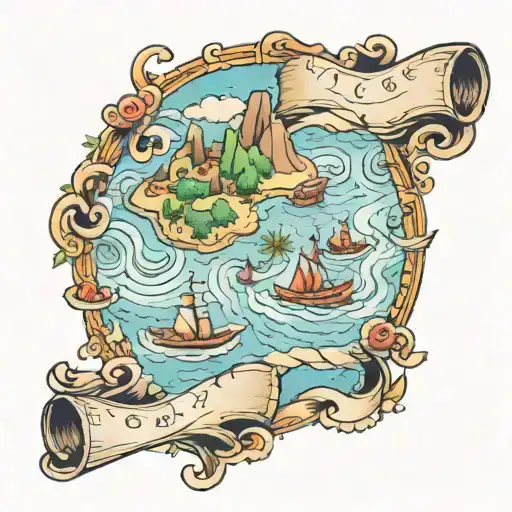 Scroll Treasure Map With 3 Islands