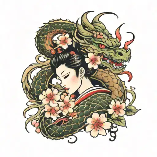 Geisha Dragon Sakura Blossom