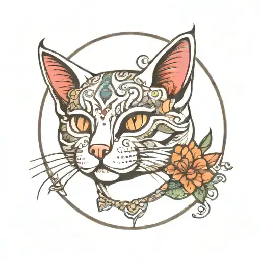 Mandala Cat Inside Bell Outline