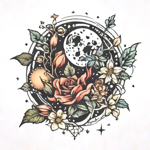 Flowers And Moon And Stars And Planets