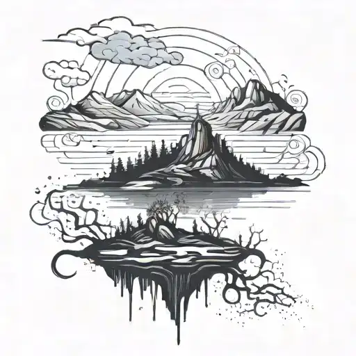 Abstract Hill Overlooking A Dark Lake With Arms Growing Out Of It