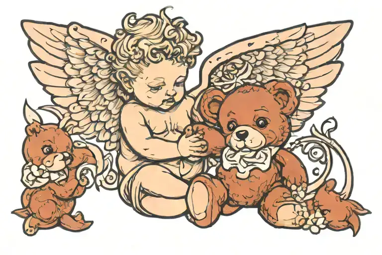 Cherub Holding Teddy Bear