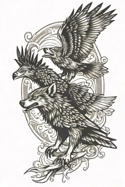 Howling Wolf And Flying Hawk Soaring