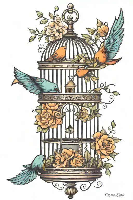 Bird Cage With Bird Flying Away With Key