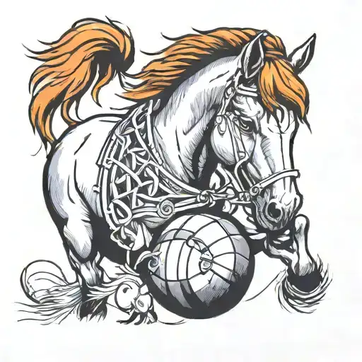 Horse With A Rugby Ball And A Ball Of Wool With Needles