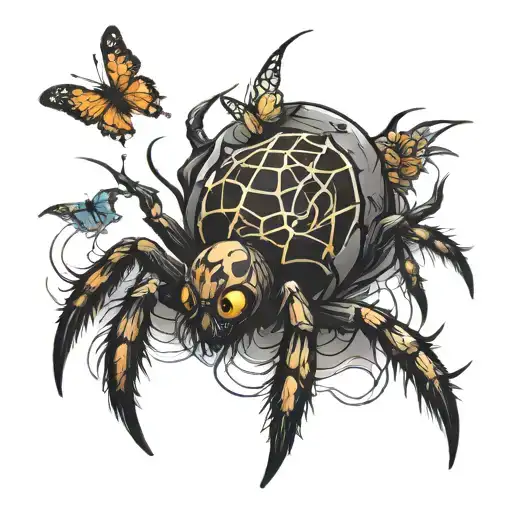 Spider With Butterflies And Spider Web