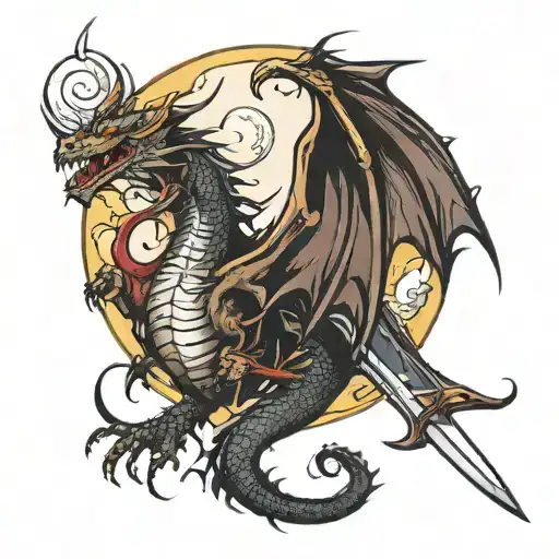 Dragon With Moon And Sword
