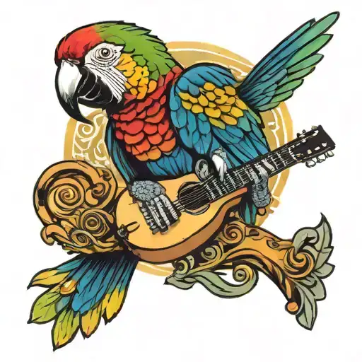 Parrot Perched On A Guitar Neck